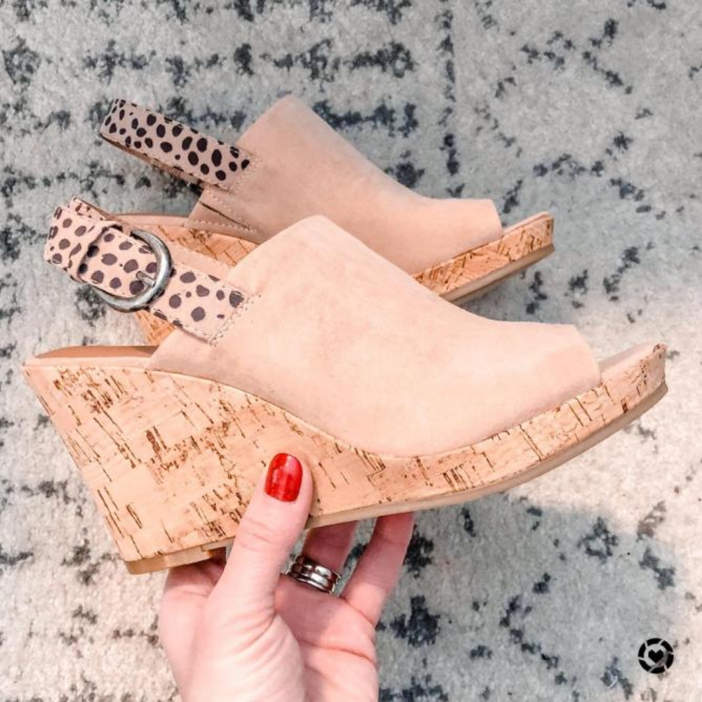 Blush Sasha Microsuede Peep Toe Wedge Pumps - Picture 4 of 7